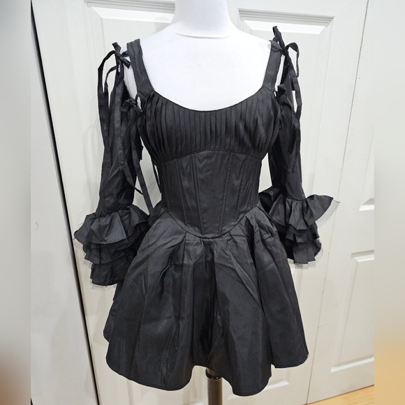 Dolls Kill Goth Witchy Black Widow Haunted Hue Corset Lace Up Mini Dress XS Or S - Picture 1 of 13